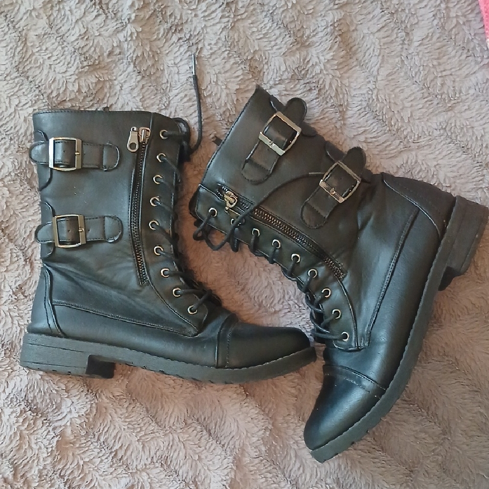 Rue21 Black Buckle Combat Boots Women's L (8/9)
